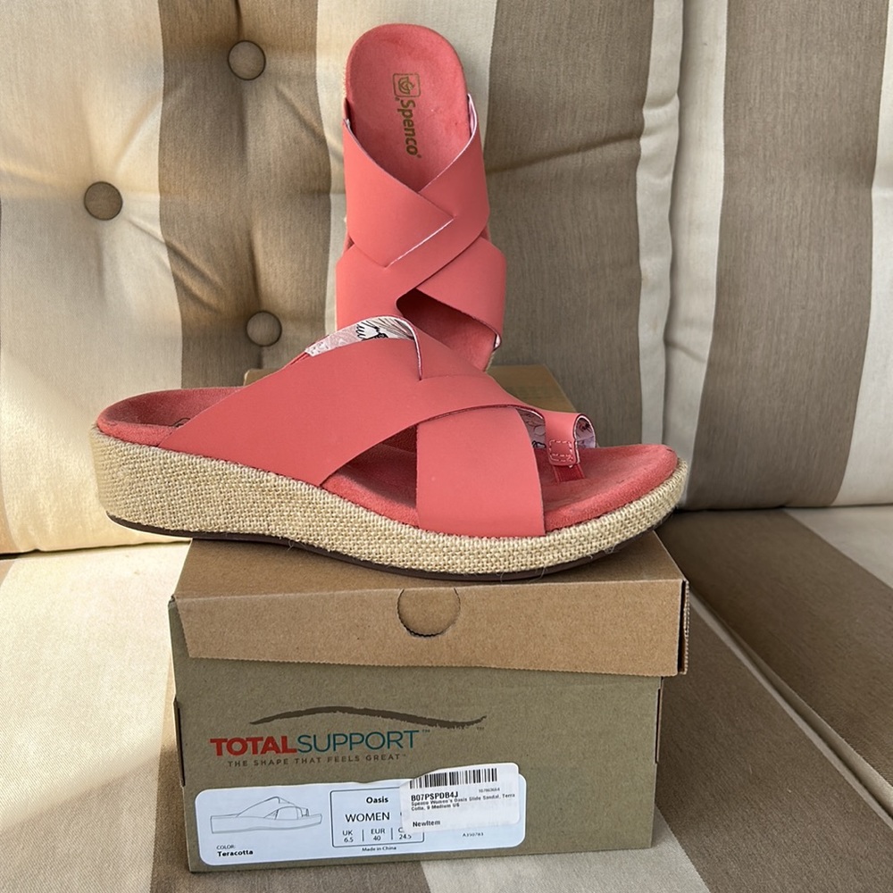 Spenco Oasis Slide in Terracotta (Salmon) Support Espadrille Slide Sandal Size 9